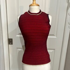 Funky , Designer Red and Black Textured Sleeveless (slight razor cut back) top